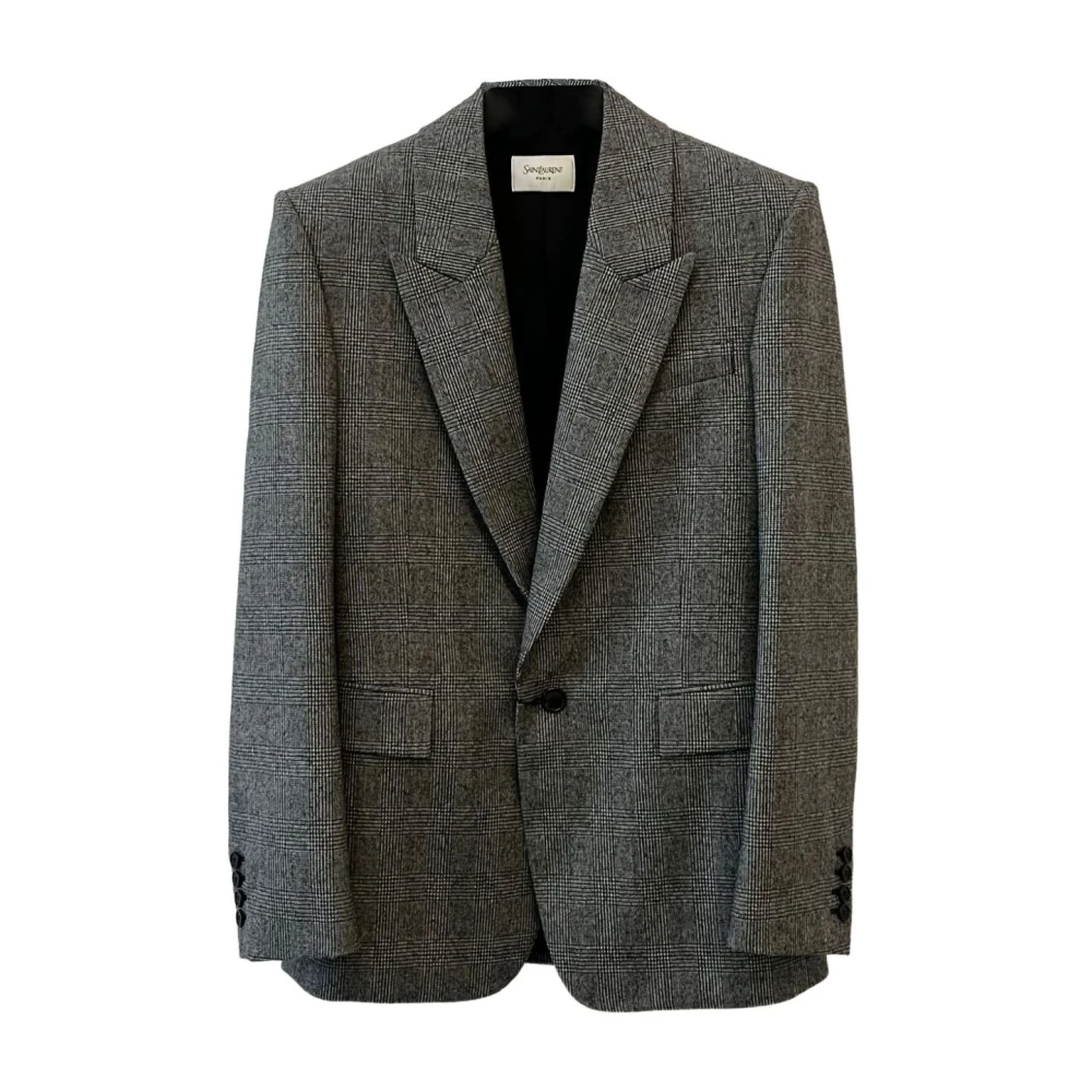 Saint Laurent Men's Black Checked Jacket Peaked Lapel - Blazers - L - Jackets