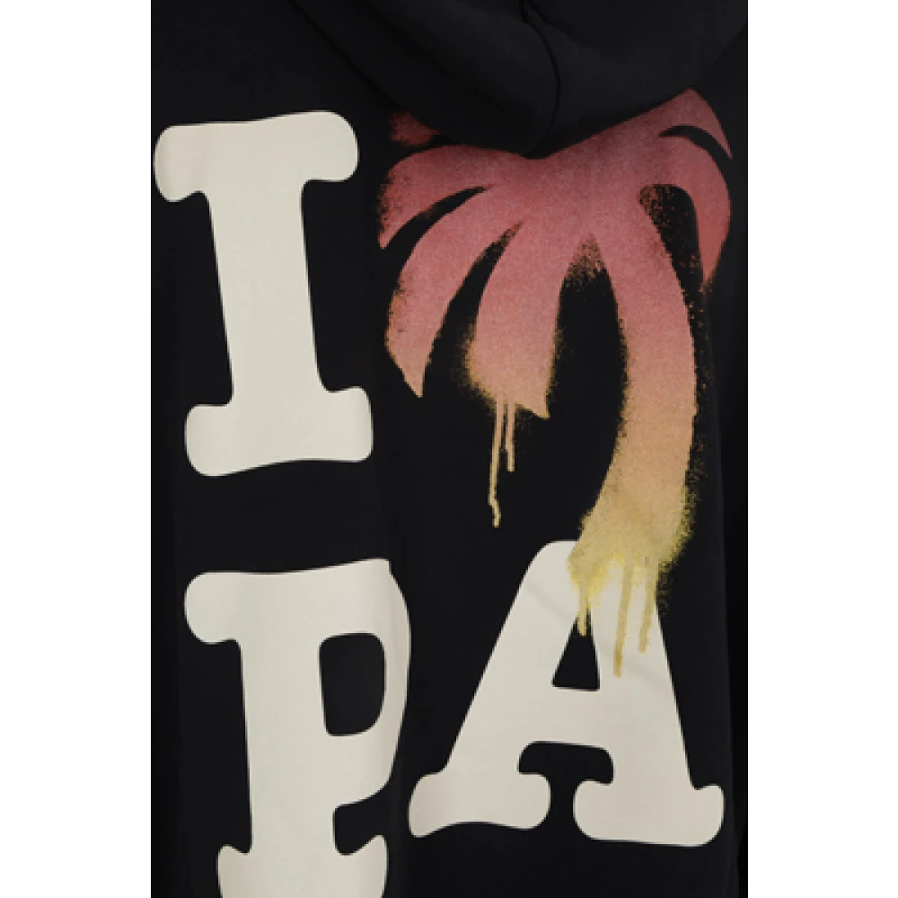 Palm Angels Zwarte Katoenen Jersey Hoodie met I Love PA Print Black Heren