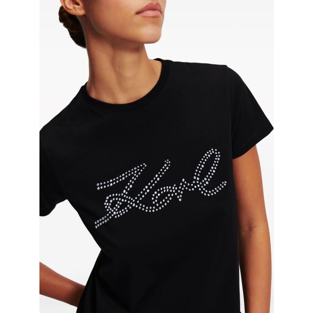 Karl Lagerfeld Zwart Logo Strass T-shirt Black Dames