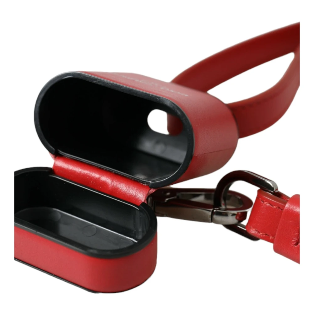 Dolce & Gabbana Rood Leren Logo Print Airpods Hoesje Red Heren
