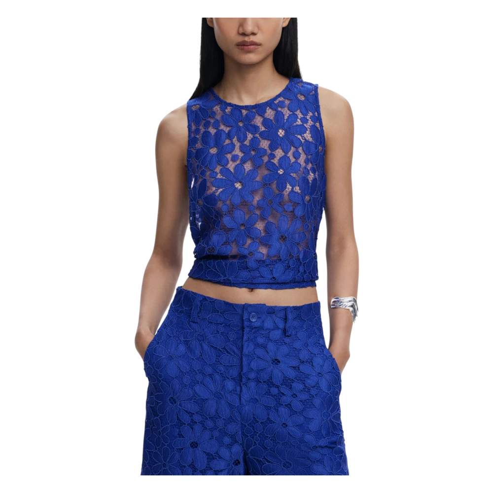 Desigual Women's Blue Sleeveless Tops, L, Round-Neck Tank Top