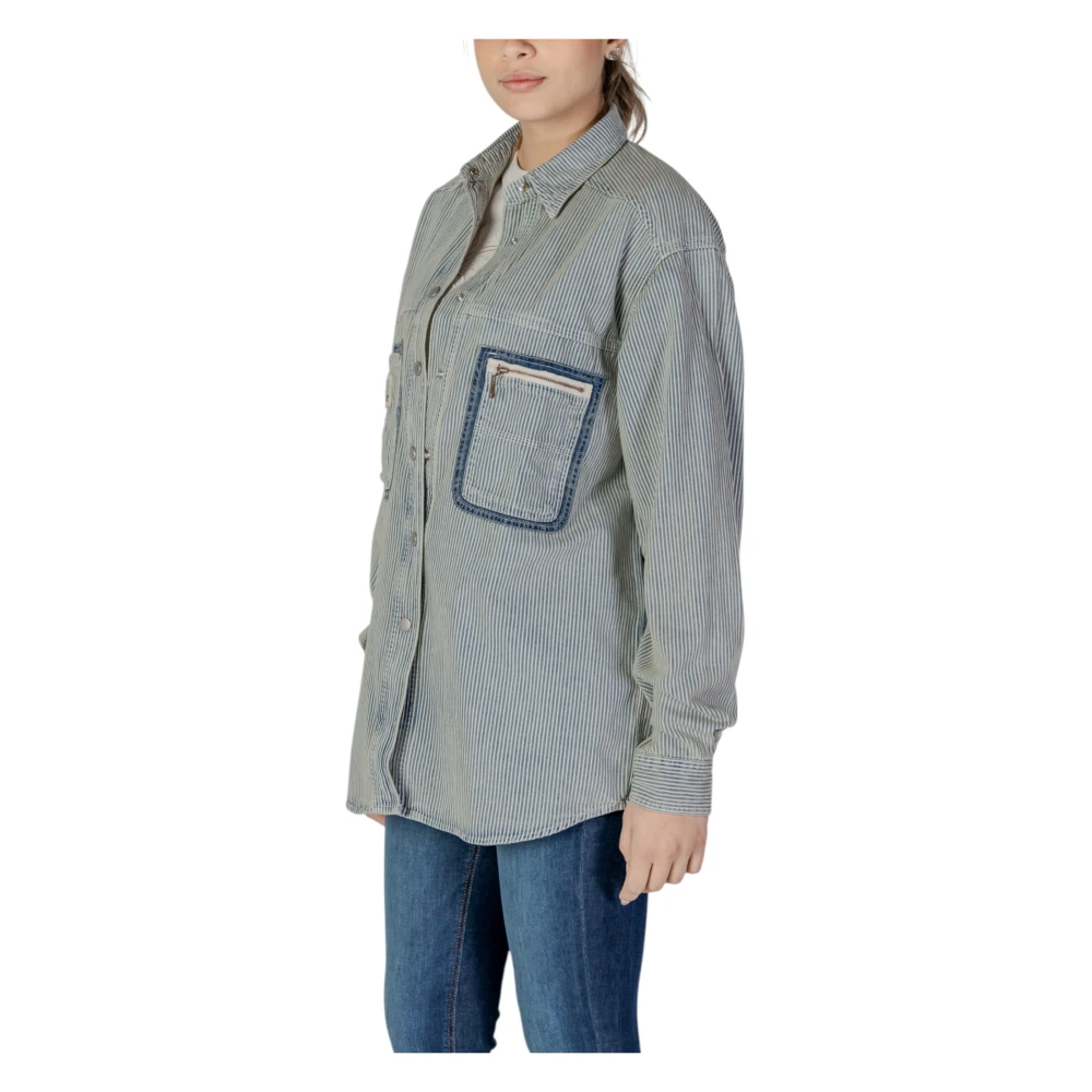Replay Blauw Pinstripe Katoenen Shirt met Lange Mouwen Blue Dames