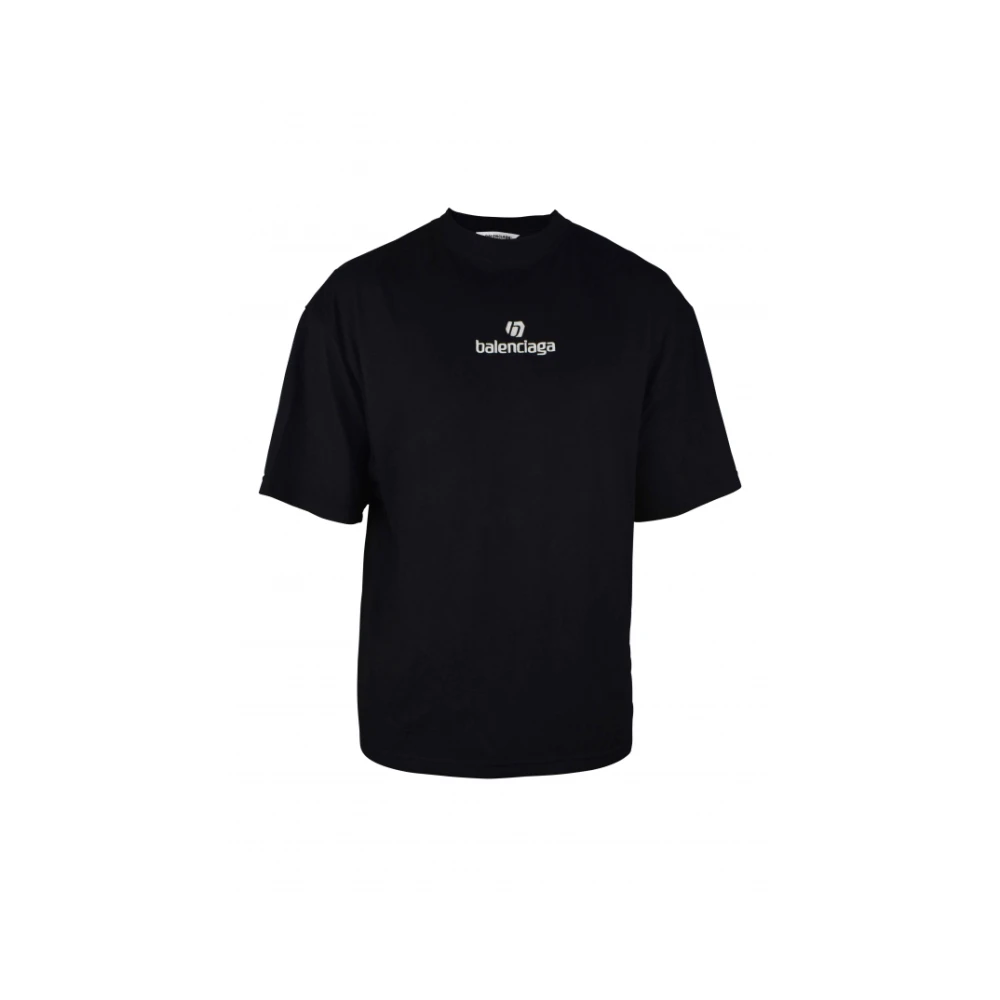 Balenciaga Zwarte Gekreukelde T-shirt met Wit Logo Black Heren