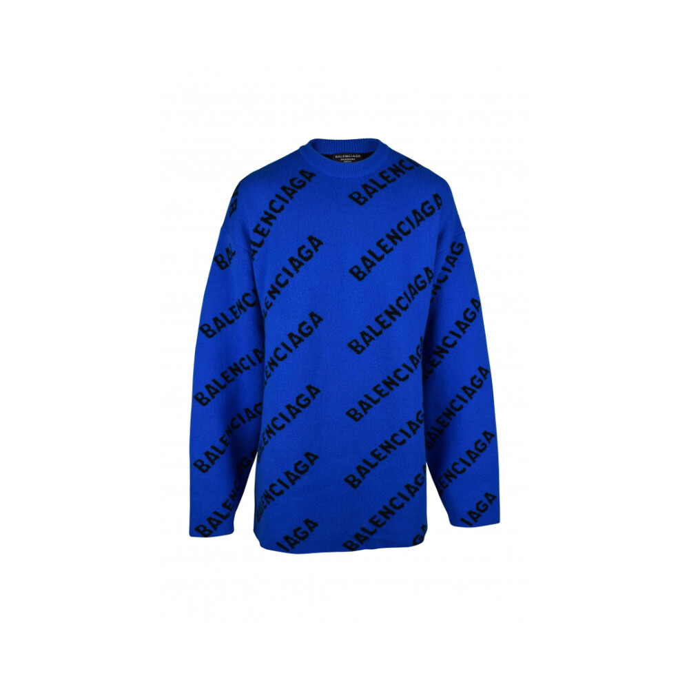 Pull en Laine Bleu avec Imprim Logo Diagonal Balenciaga Pulls