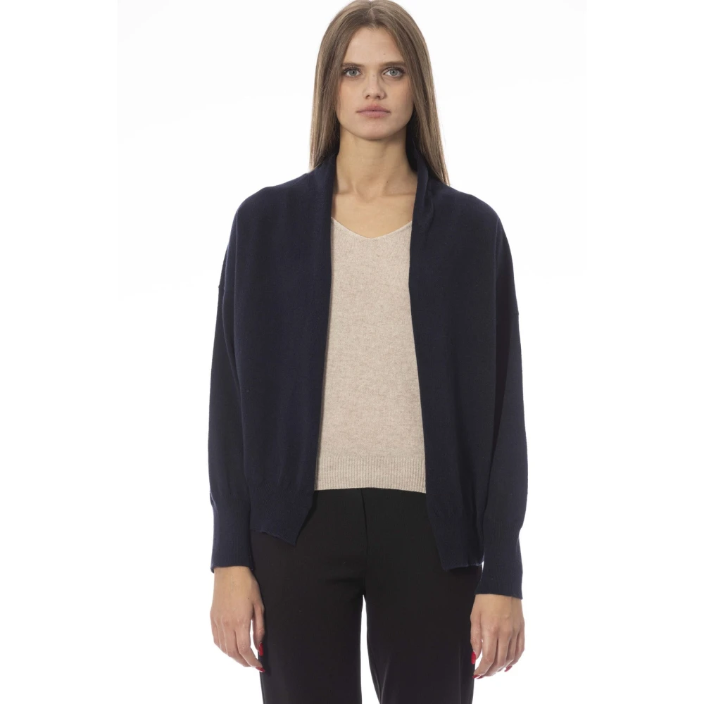 Baldinini Trendy Cardigan met Metalen Monogram Blue Dames