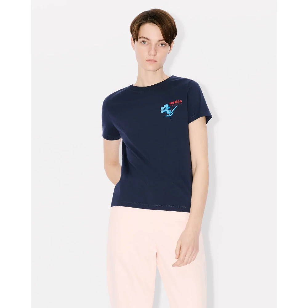 Kenzo Getekende Bloemen T-shirt Blue Dames