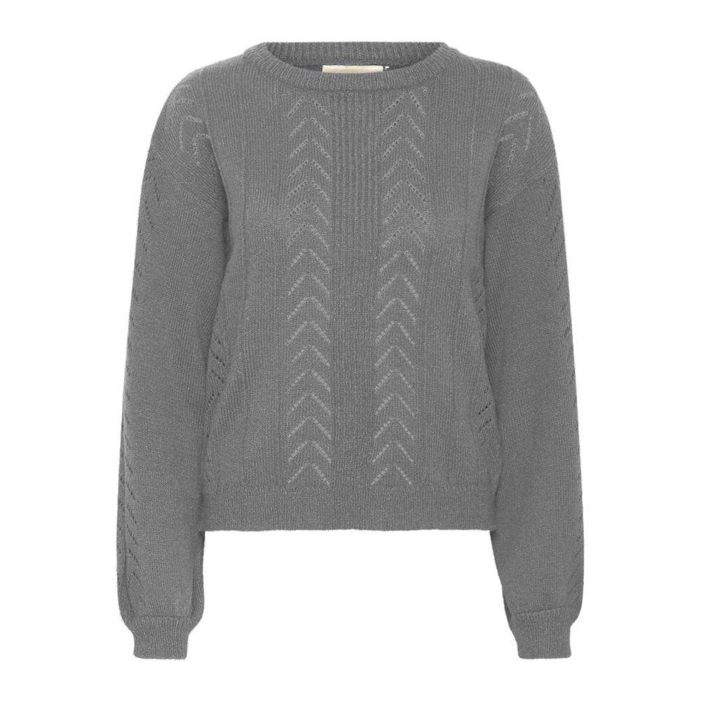 Cream Vakantie Gebreide Pullover Trui Asfalt Melange Gray Dames