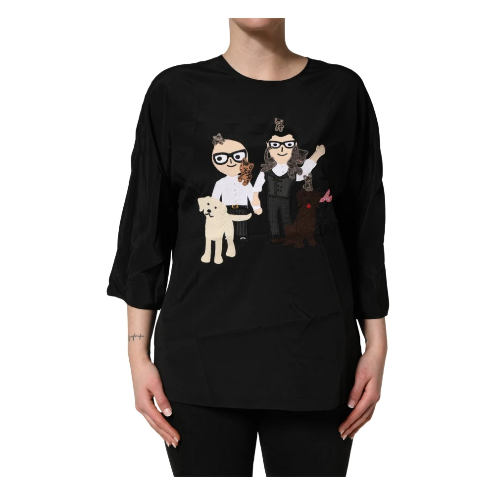 Dolce & Gabbana Black #dgfamily Silk Blouse Top - IT46|XL - Image 2