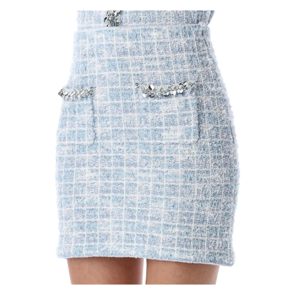 Self Portrait Blauwe Ruit Bouclé Mini Rok Blue Dames