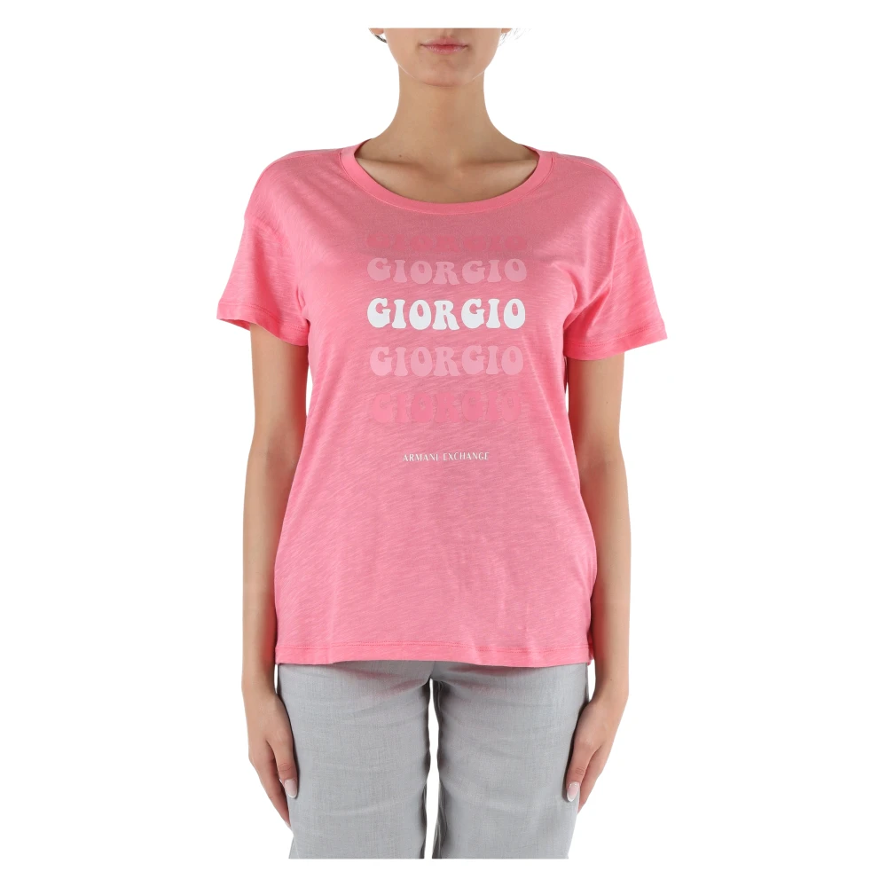 Armani Exchange Vlam Katoen Logo Print T-shirt Pink Dames