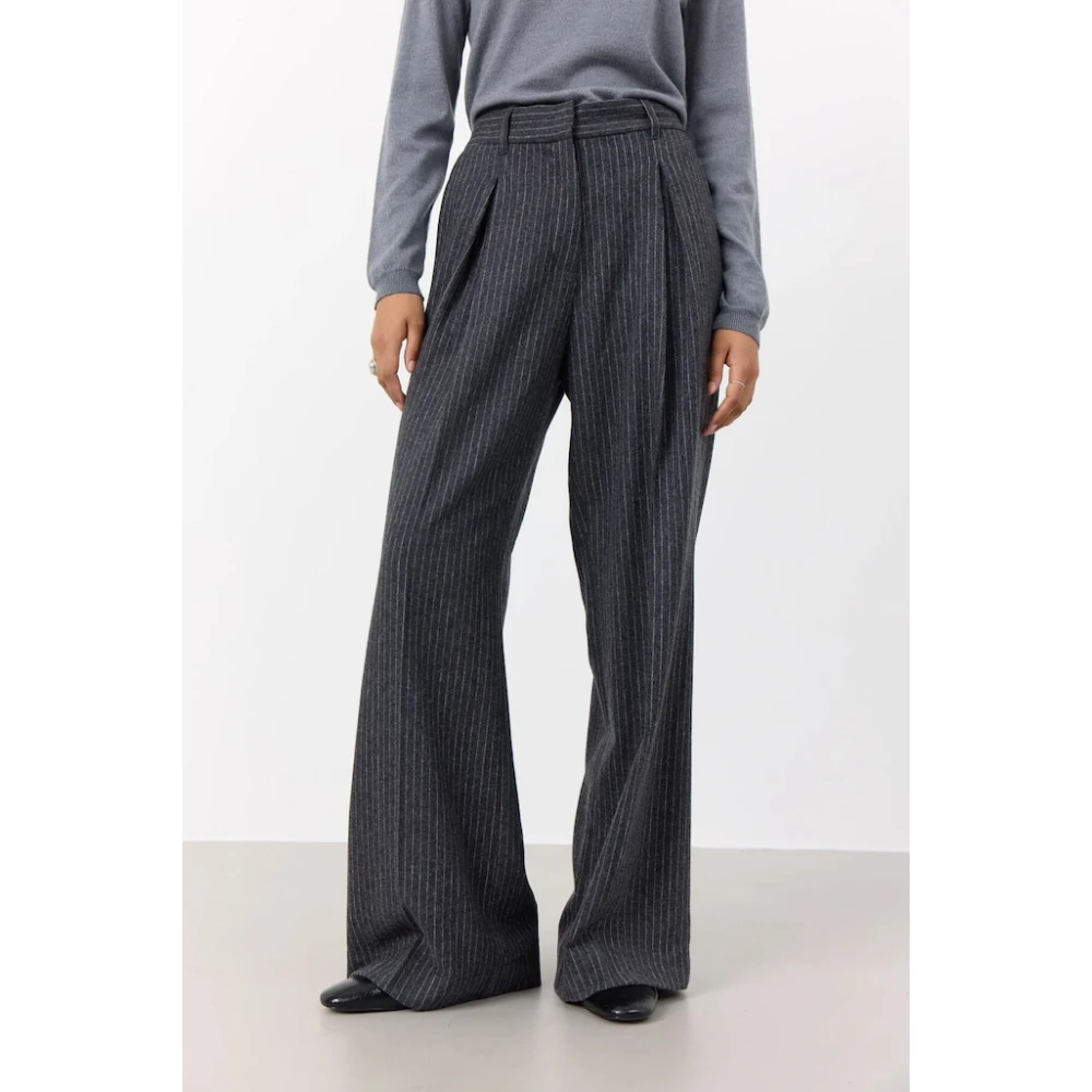Levete Room Hoge taille wollen pantalon met strepen Gray Dames