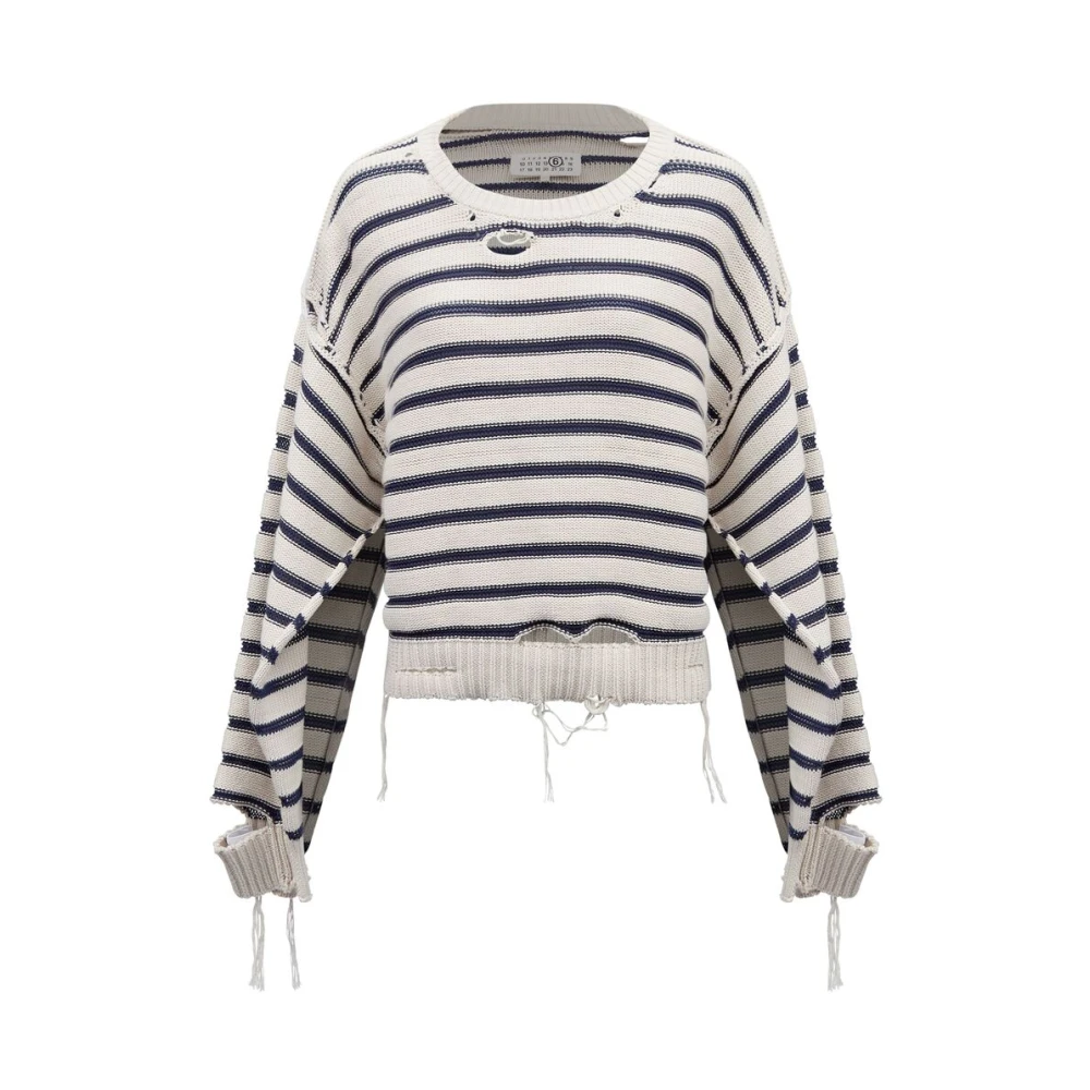 MM6 Maison Margiela Gedistresseerde Katoenen Gebreide Trui White Dames