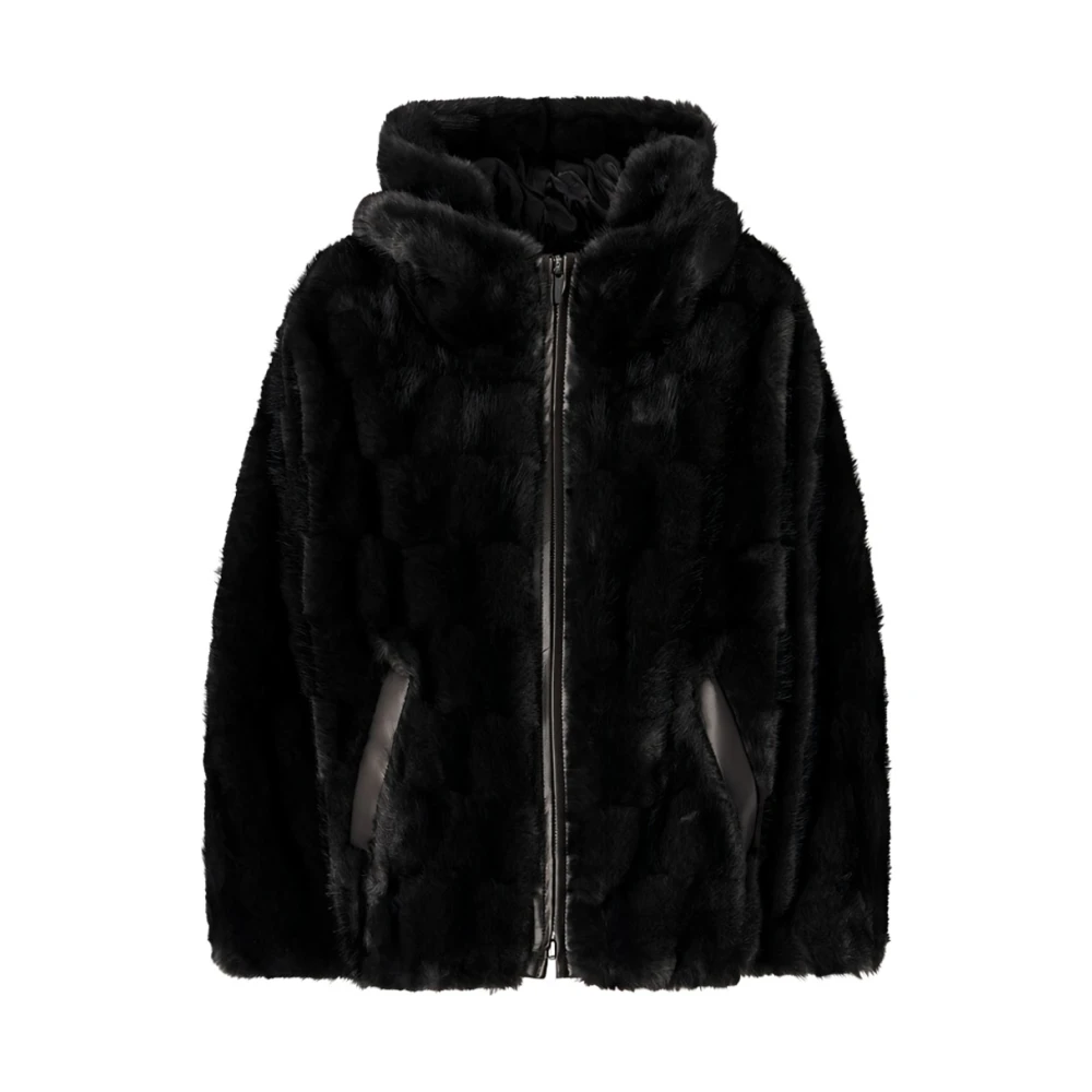 Pinko Donna Nero Pelliccia Ecologica Corta Cadetia Con Cappuccio - Immagine 3