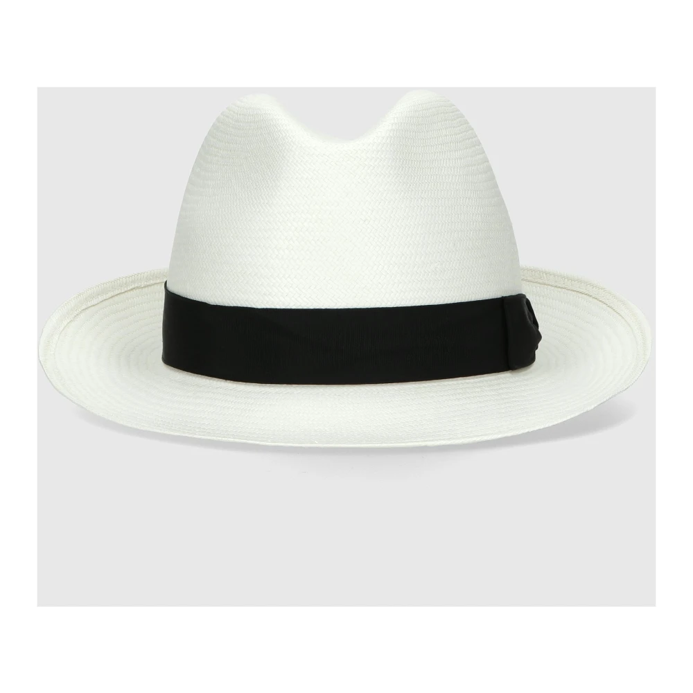 Borsalino Handgeweven Panama Hoed met Medium Rand White Heren