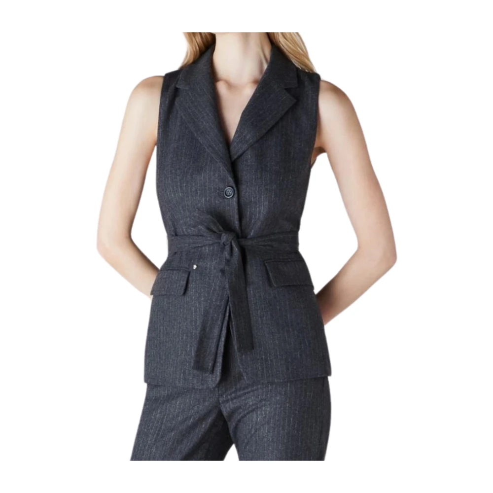 Marella Grijze Wollen Streepjasje Gray Dames