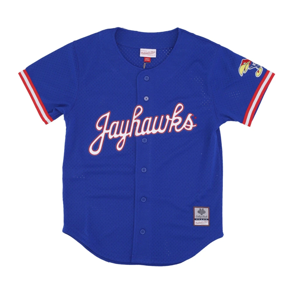 Mitchell & Ness Kansas Jayhawks Mesh Button Down Shirt Blue Heren