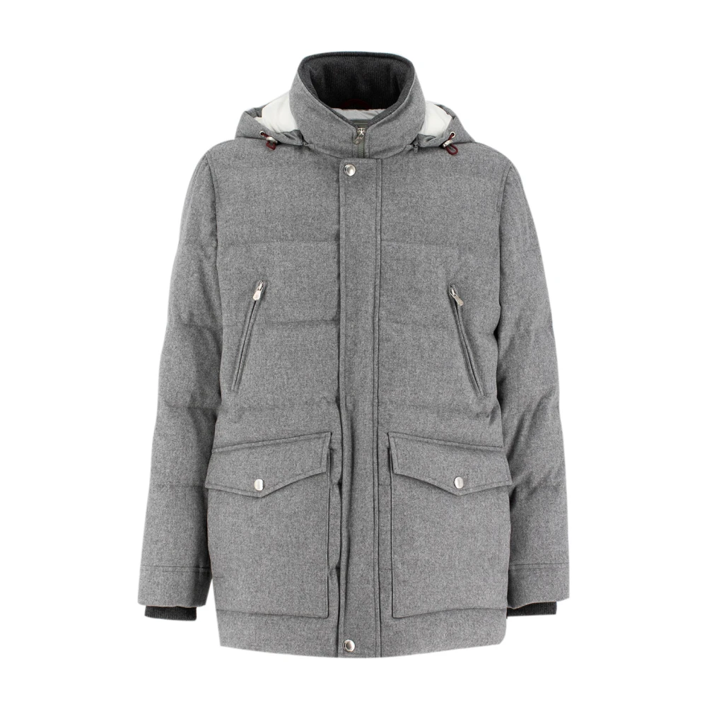 BRUNELLO CUCINELLI Taffeta donsjack met afneembare capuchon Gray Heren