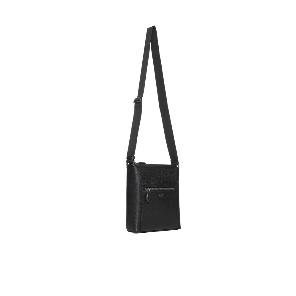 Salvatore Ferragamo Zwarte leren messenger tas met logoplaat Black Heren