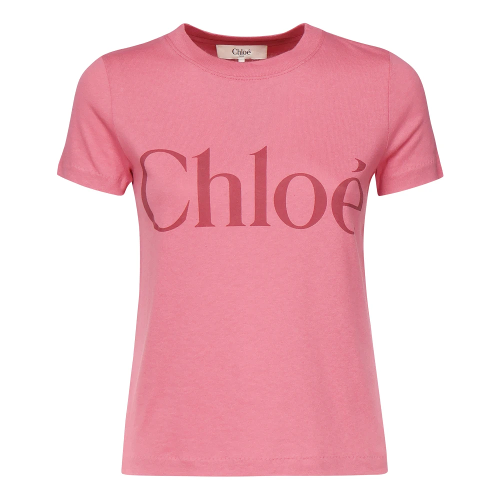 Chloé Roze Katoenen Logo T-shirt Pink Dames