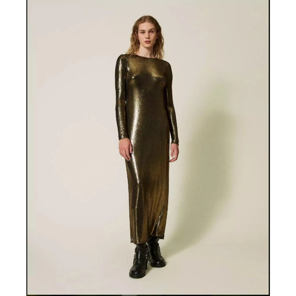Twinset Gouden Folie Effect Jurk Yellow Dames