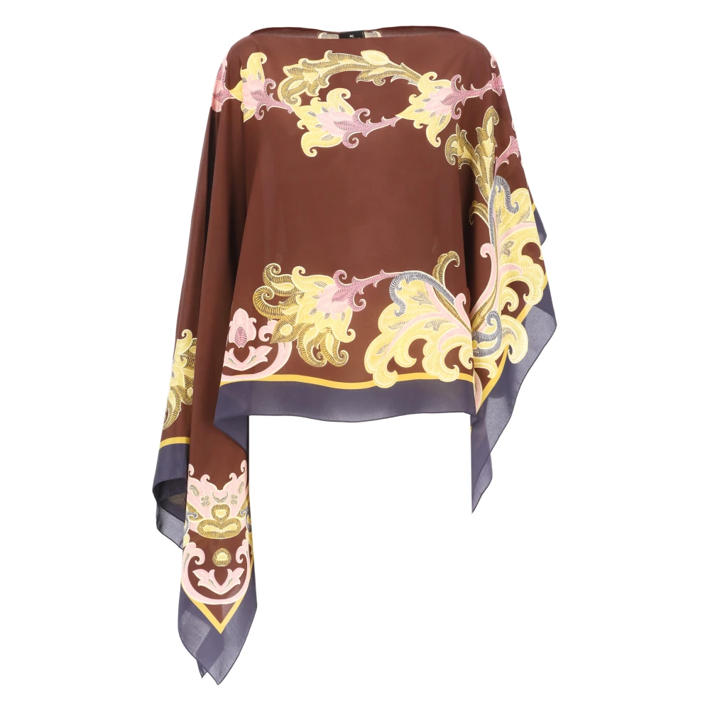 ETRO Zijden Paisley Print Poncho voor Vrouwen Brown Dames