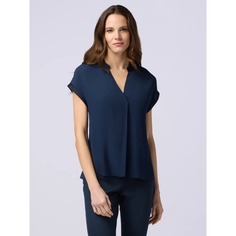 Oltre Viscose blouse met satijnen details Blue Dames