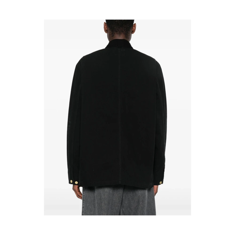 Carhartt WIP Zwarte Ribfluwelen Kraag Knoopjas Black Heren