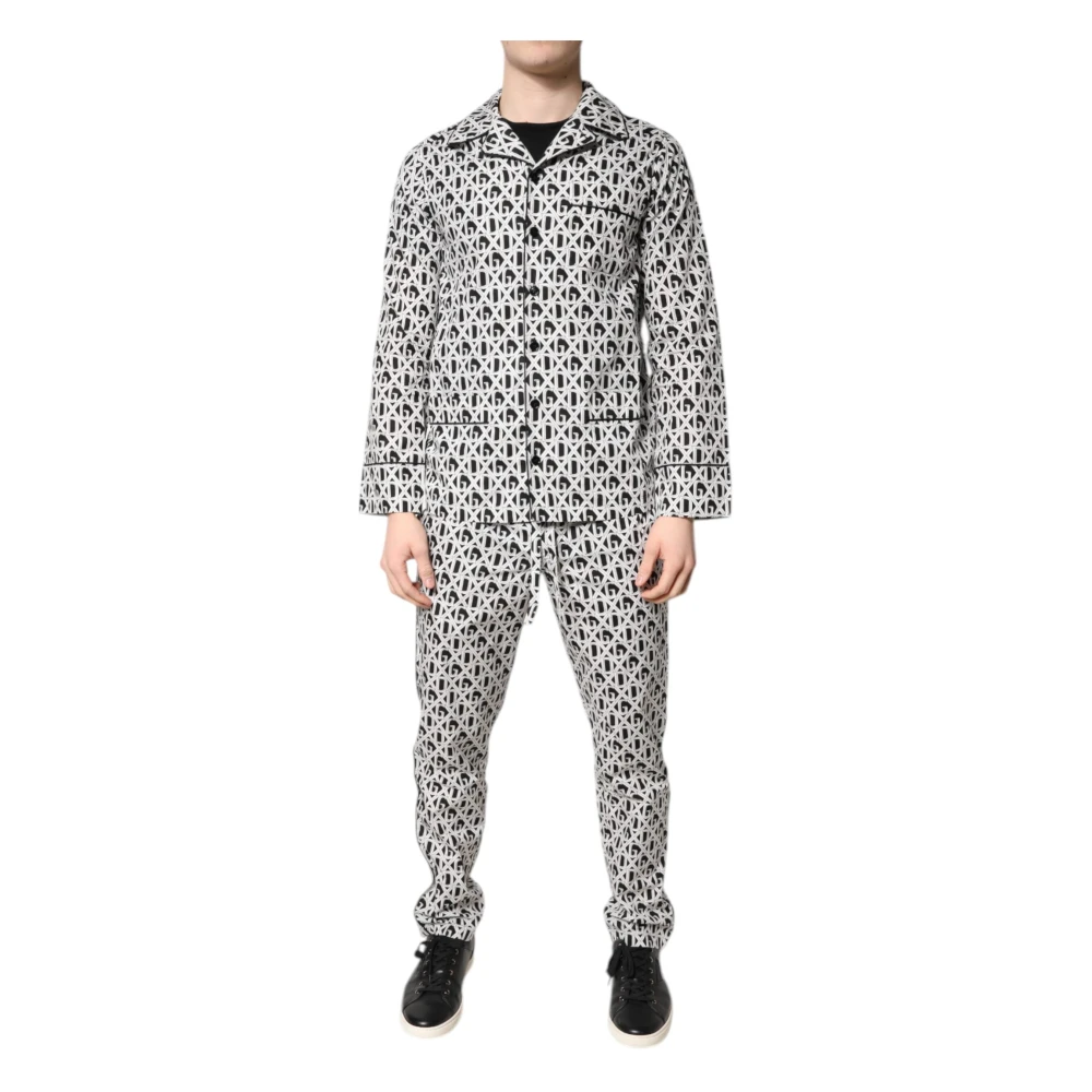 Dolce & Gabbana Men's White Black Dg Print Pajama Set - Pyjamas - Xs - Nightwear & Lounge