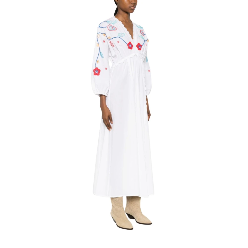Forte Forte , Maxi Dresses, Female, White, L, Floral-Embroidered Cotton Maxi Dress