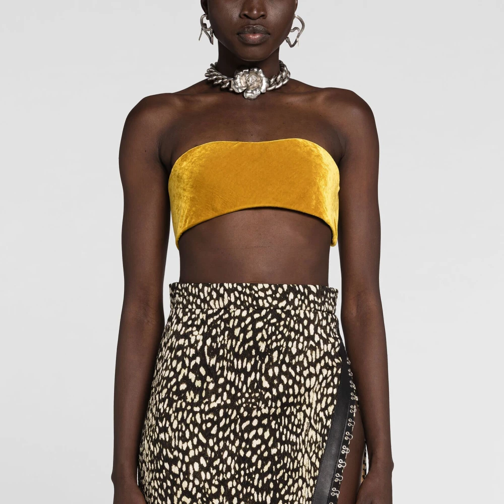 Roberto Cavalli Velvet Bandeau Top Bodycon Fit Italië Yellow Dames