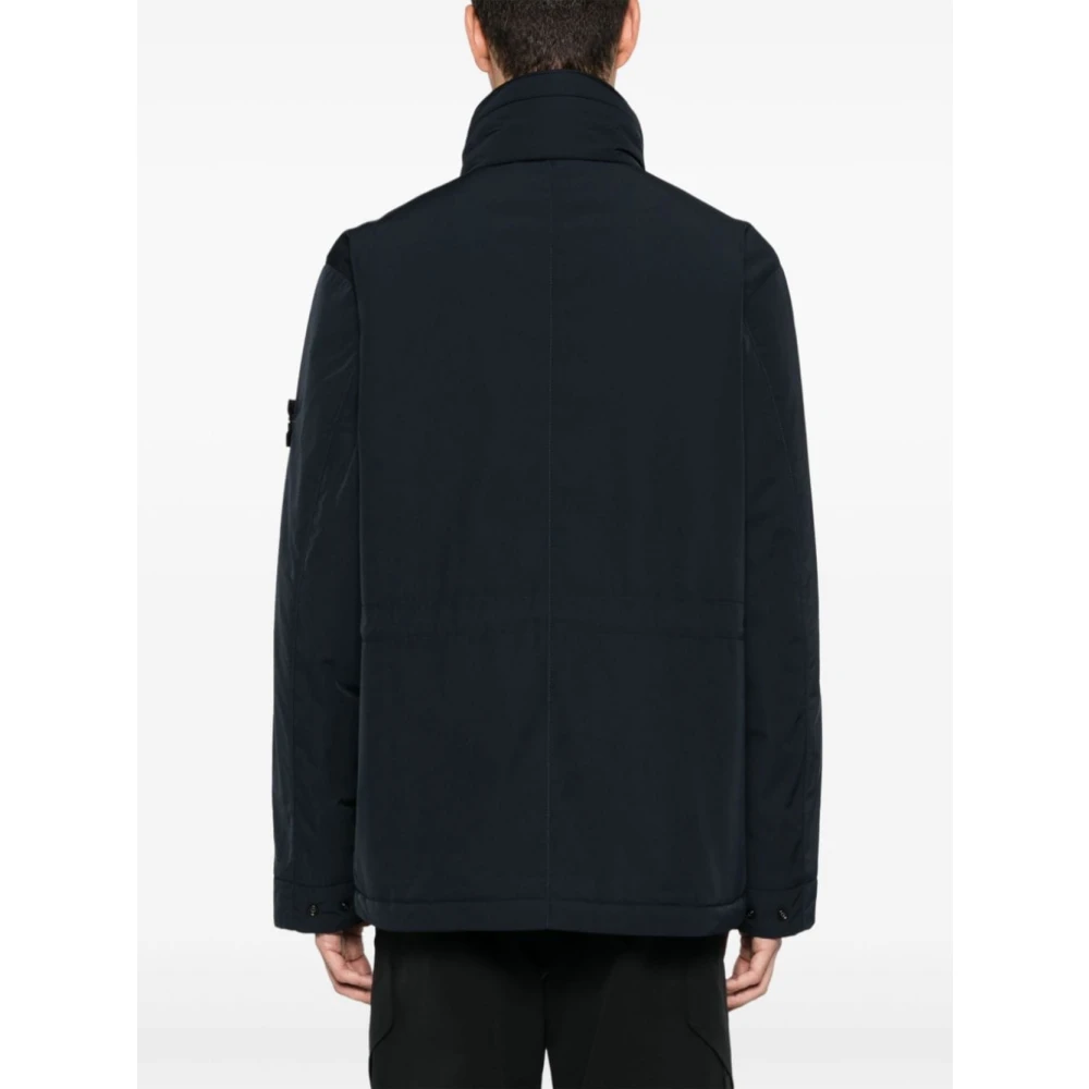 Stone Island Navy Blauw Gewatteerd Jack Hoge Kraag Blue Heren