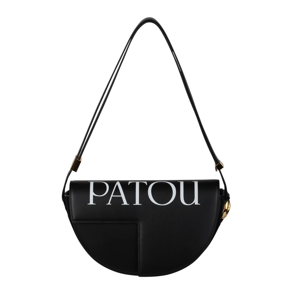 Patou Leren tas met logo-print en klep Black Dames