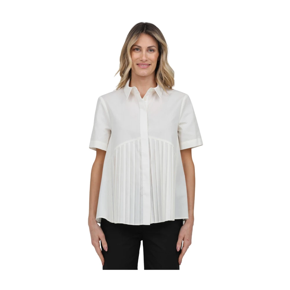 MeiMeiJ Korte Mouw Geplooide Voorkant Shirt Beige Dames