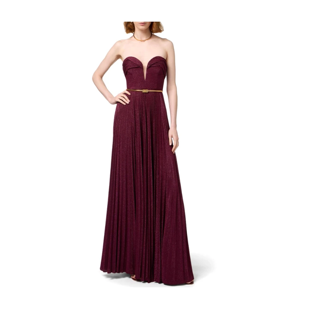 Elisabetta Franchi Geplooide Lurex Jersey Rode Loper Jurk Red Dames