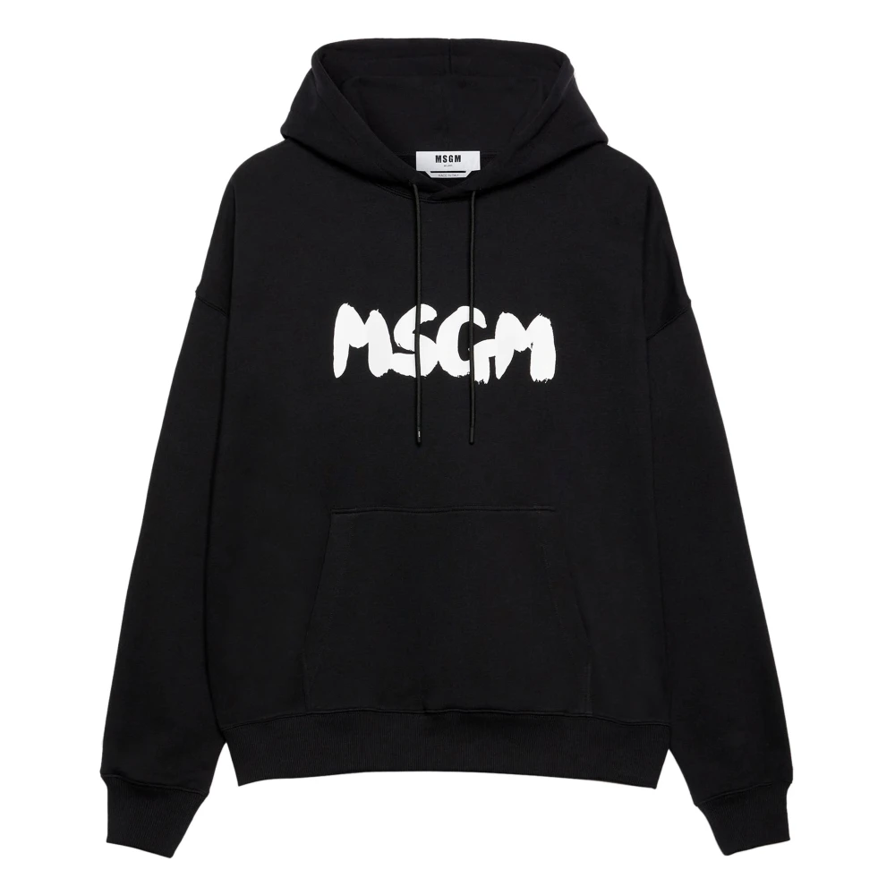 Msgm Zwarte trui met geschilderd logo capuchon Black Heren