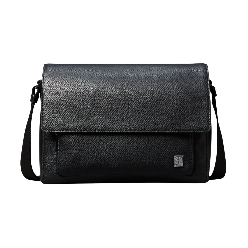 Calvin Klein Men's Black Cross Body Bags, One Size, Emblem Hw Flap Messenger
