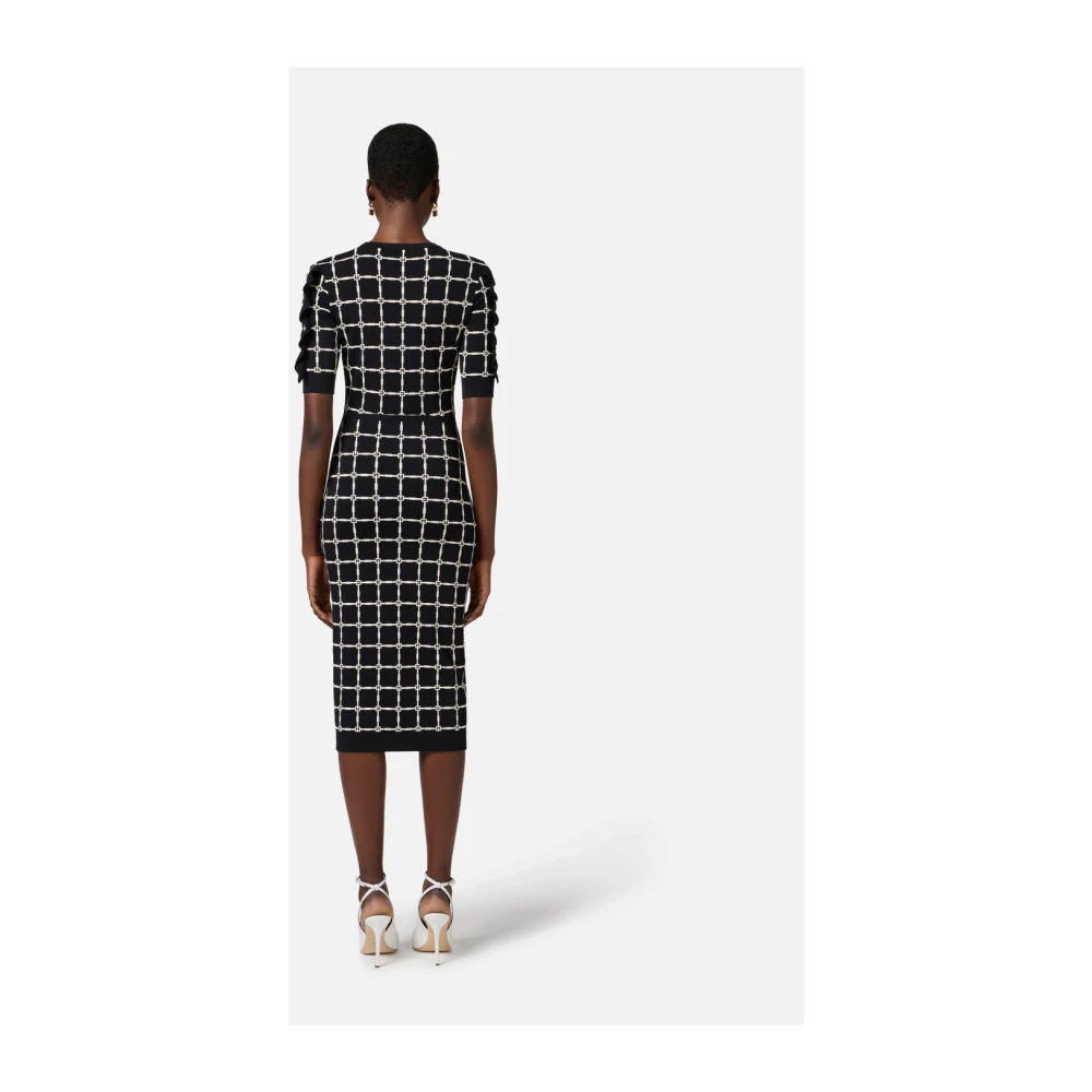 Elisabetta Franchi Jacquard logo jurk met ruches Black Dames