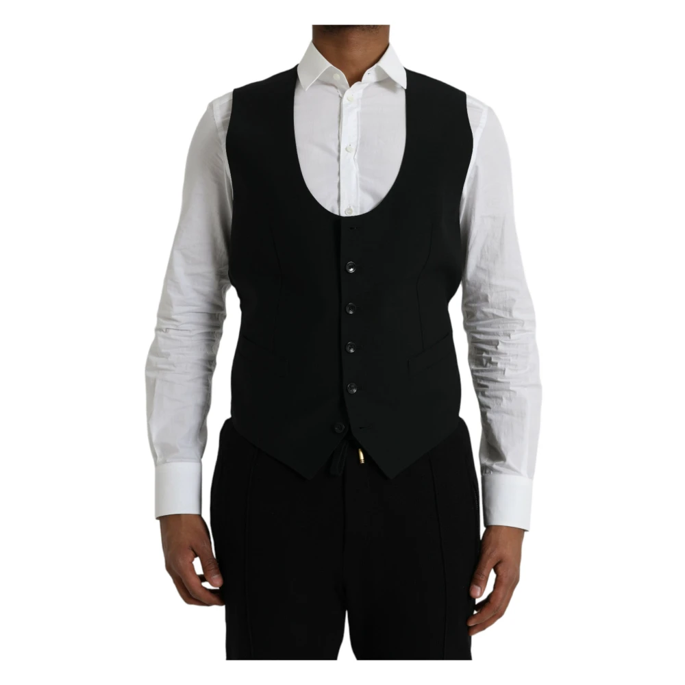 Dolce & Gabbana Zwarte Wol Formele Jurk Vest Black Heren