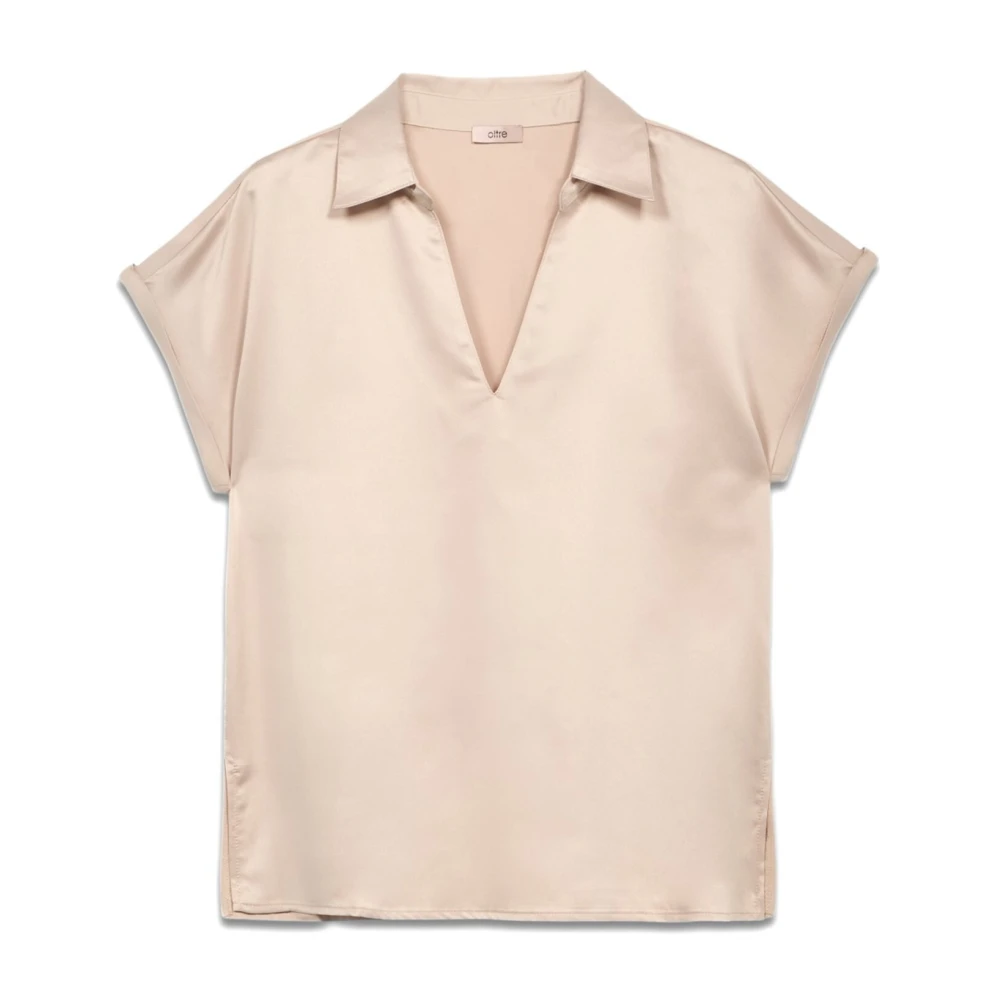 Oltre Twee-materialen T-shirt met V-hals Beige Dames