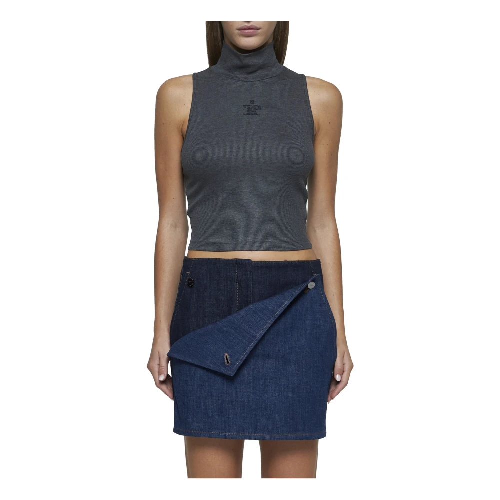 Fendi Grijze Geribbelde Gebreide Tanktop Gray Dames