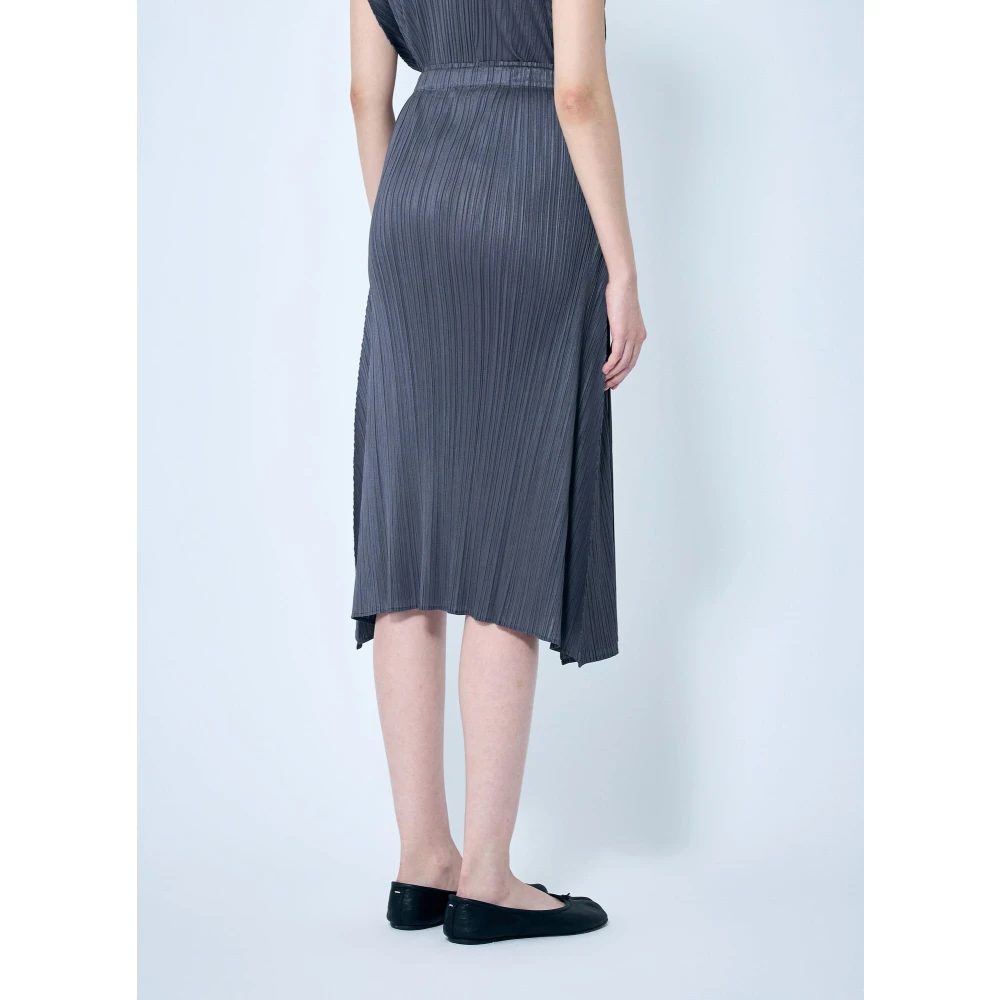 Issey Miyake Geplooide Vierkante Rok Elastische Tailleband Gray Dames