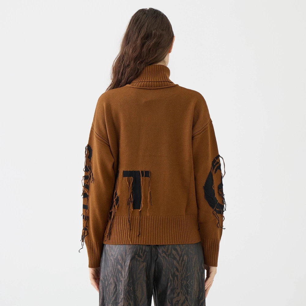 Just Cavalli Logo Fringe Trui Tabak Zwart Brown Dames