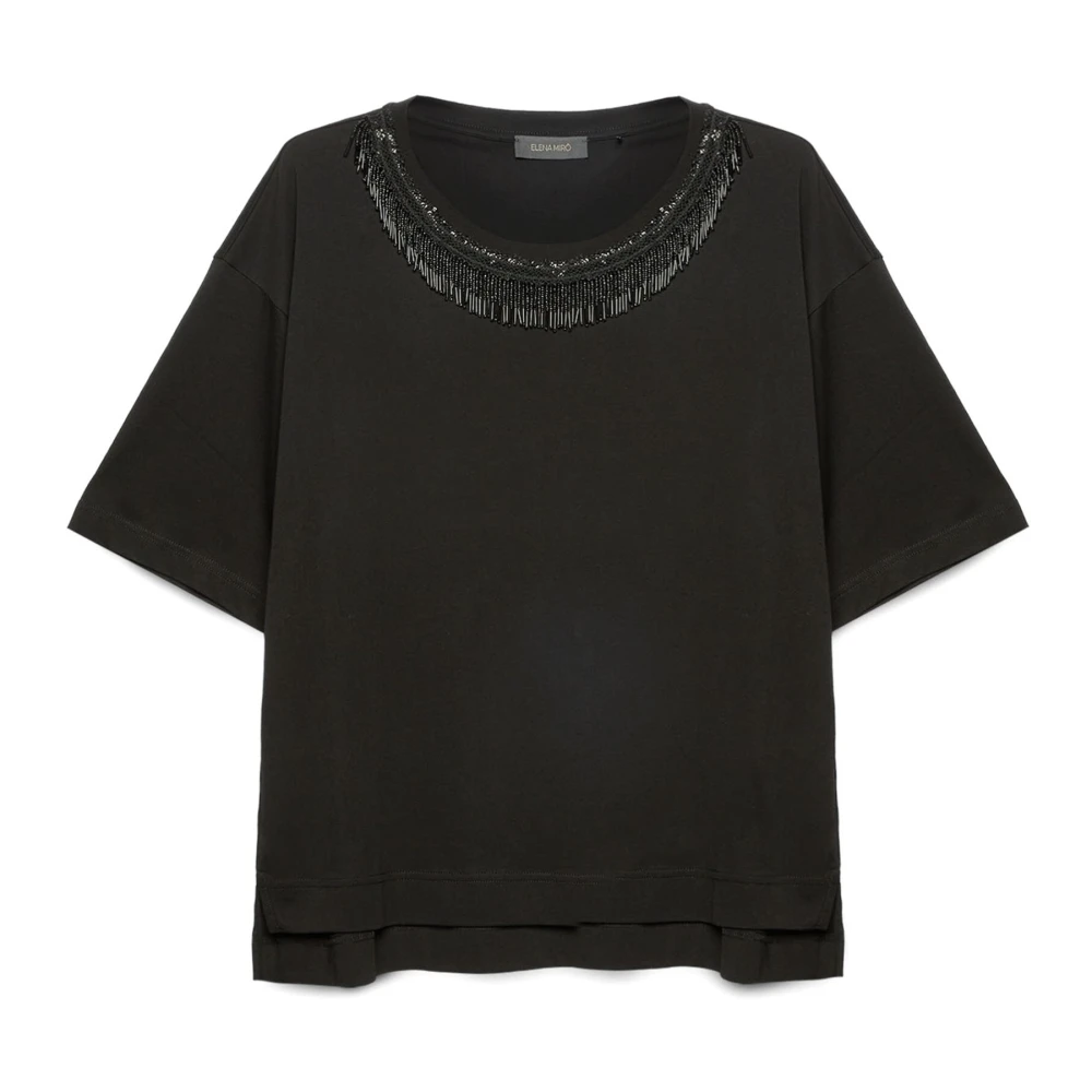 Elena Mirò T-shirt met geborduurde halslijn Black Dames