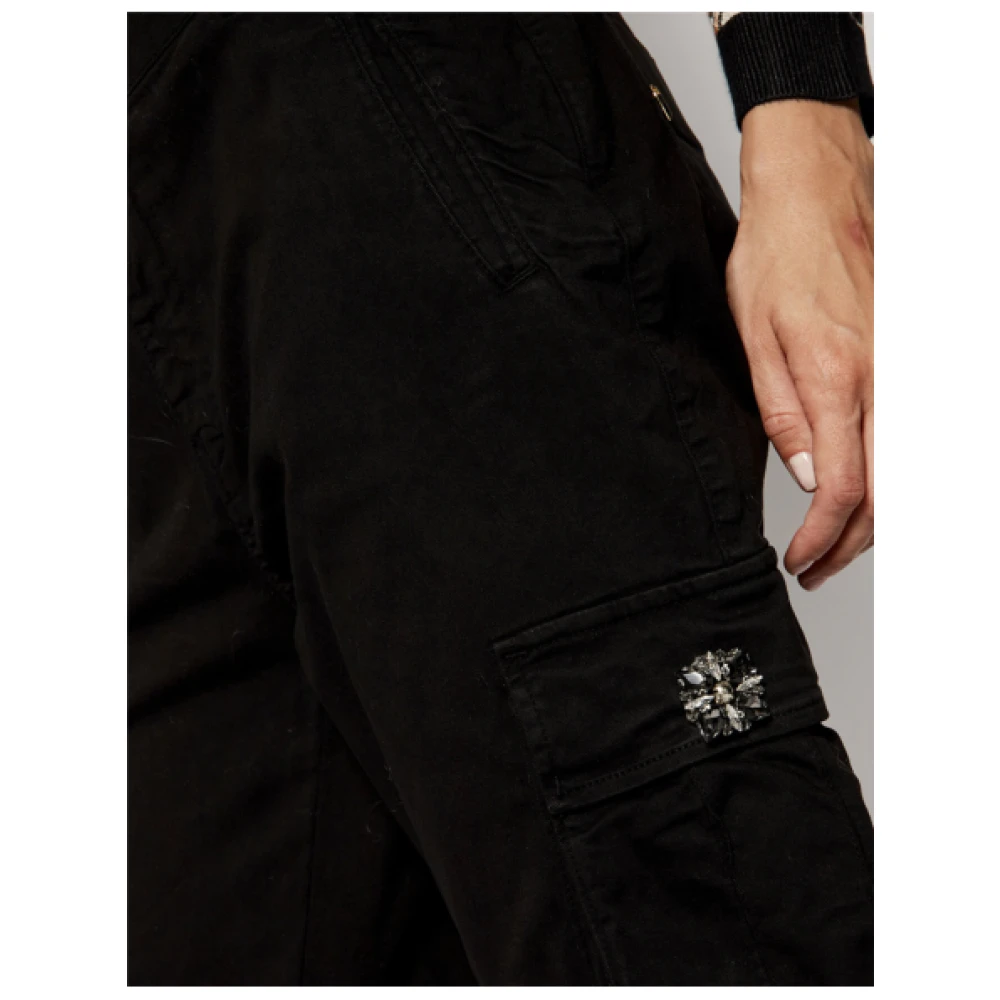 Twinset Zwarte Cargo Jeans met Diamanten Bloemzakken Black Dames