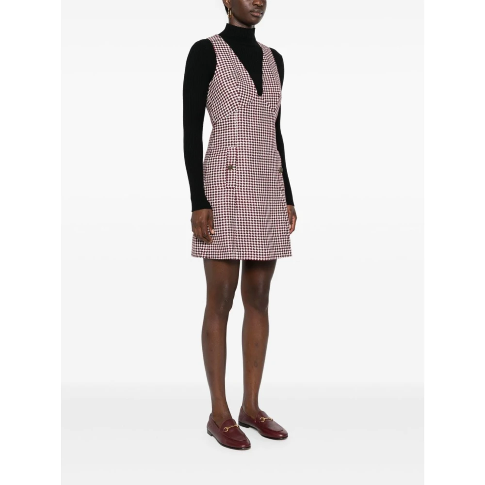 ETRO Houndstooth V-Hals Jurk met Metalen Knopen Red Dames