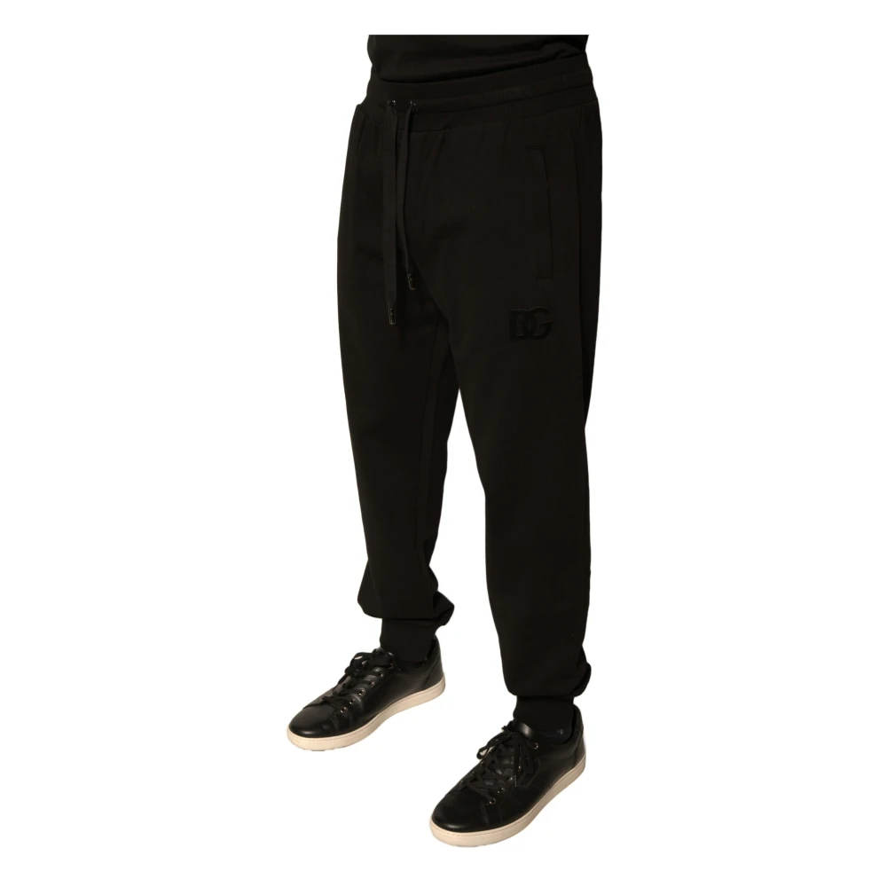 Dolce & Gabbana Zwarte katoenen joggerbroek met logo Black Heren