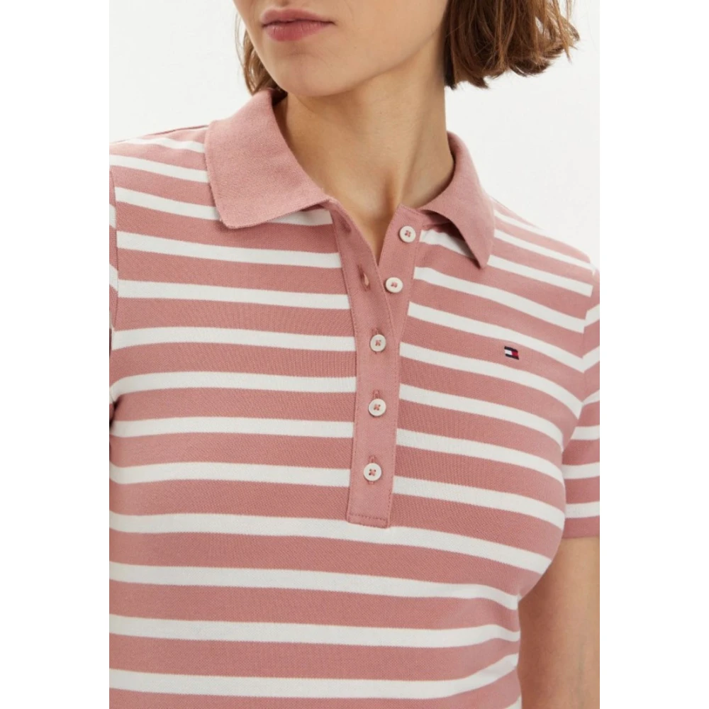 Tommy Hilfiger Gestreepte Slim Polo voor Vrouwen Pink Dames