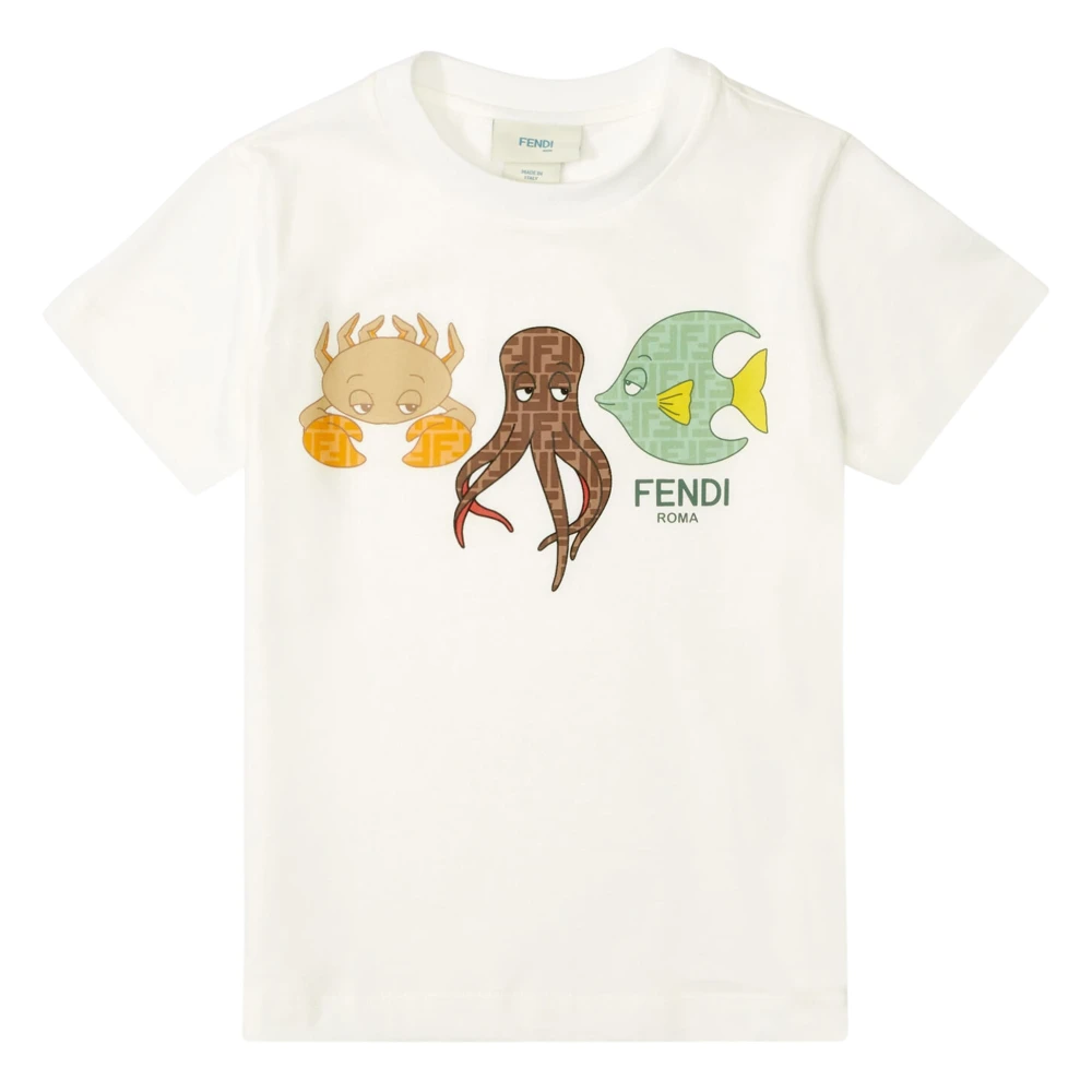 Fendi Boys White Kids Short Sleeve T-Shirts, 7 Y, Marine Life T-Shirt
