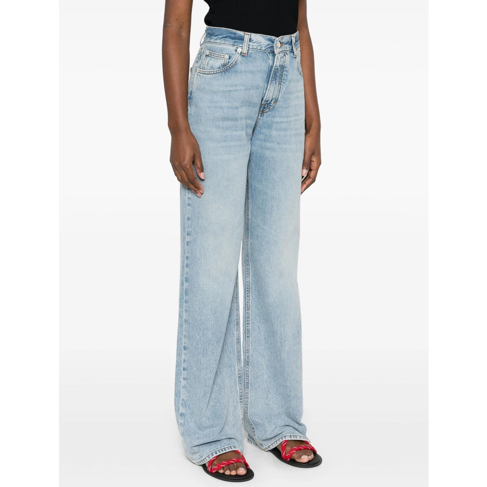 Haikure Hoge Taille Koreaanse Blauwe Jeans met Logo Patch Blue Dames