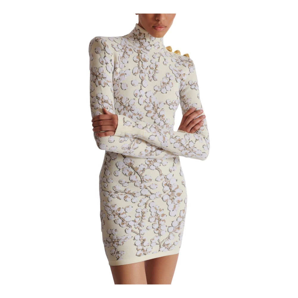 Balmain Rode Bes Jacquard Gebreide Korte Jurk Multicolor Dames